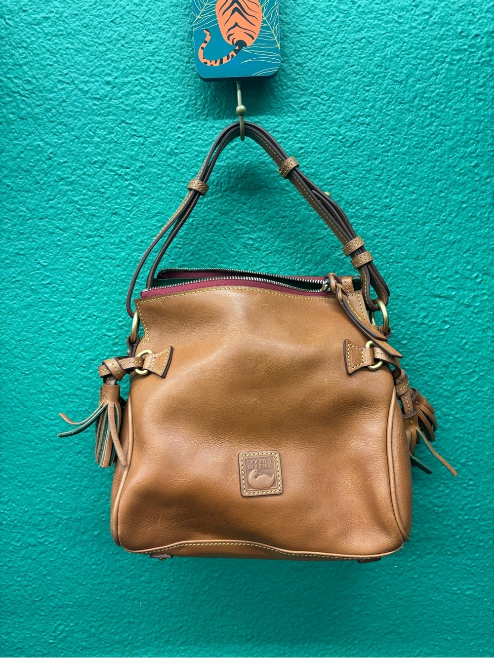 Dooney & Bourke Cognac Leather Shoulder Bag with Tassels